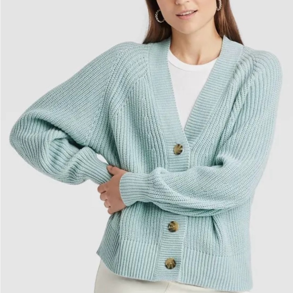 A New Day Aqua Blue Button Up Cardigan Sweater sz M
